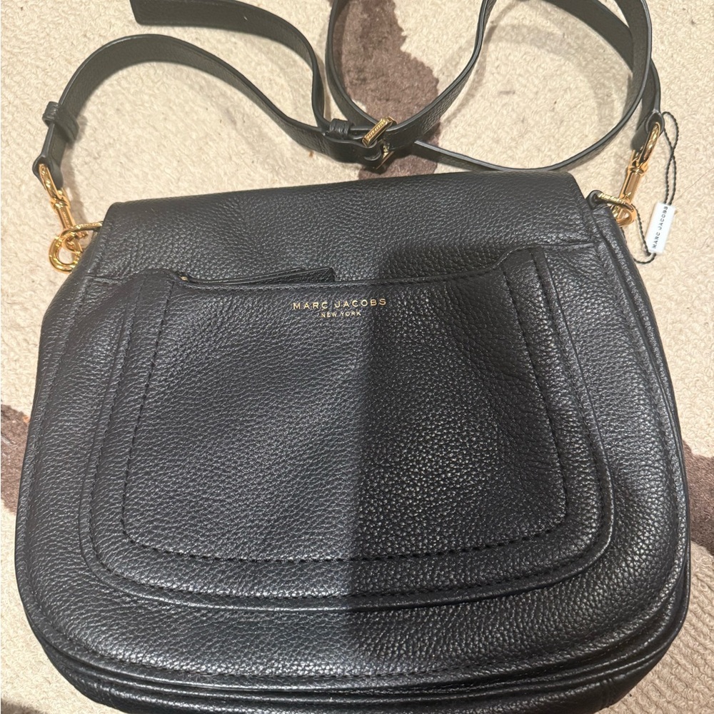 Marc Jacobs Black Leather Crossbody Bag with Gold Accents